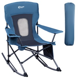 PORTAL Outdoor Rocking Chair Camping Folding Portable Rocker with Cup Holder Side Pocket Carry Bag, Support 350LBS (Mesh Blue)