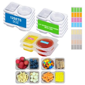 CJT 12 Sets Reusable Compartment Condiment Container with Lids - Disposable Double Small Plastic Snack Containers for Sauces, Meal Prep, Salad Dressing