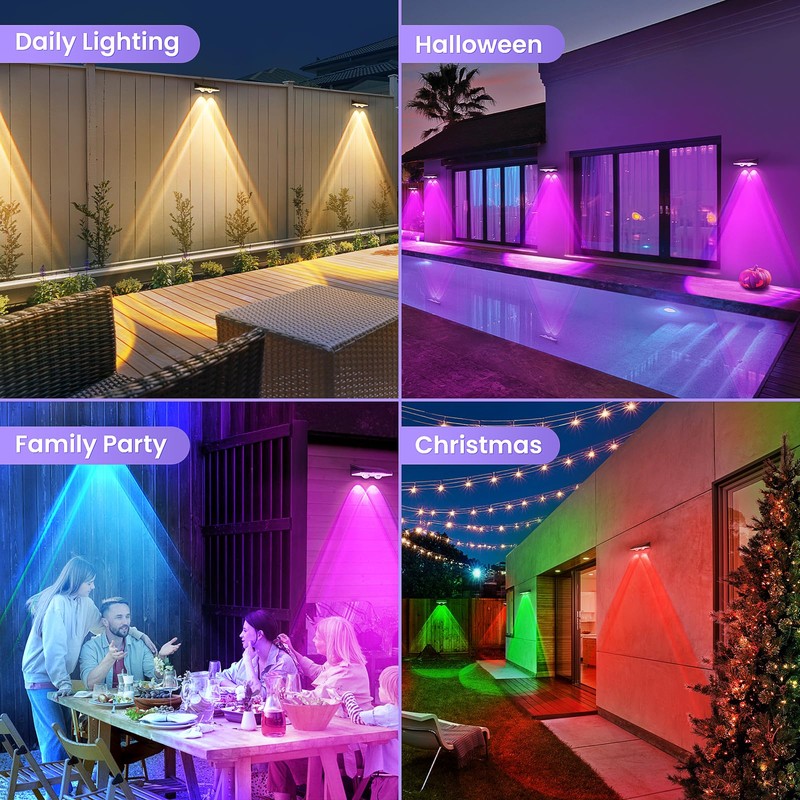 APILAB Solar Fence Lights Outdoor 8 Pack - 8 Modes
