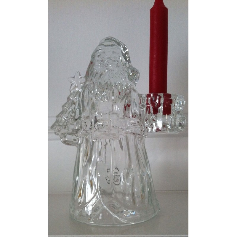 Christmas 24% Lead Crystal Santa Clause Taper Candle Holder