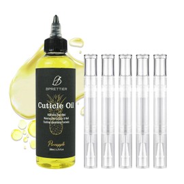 Set de aceite para cutículas a granel, botella aplicadora de 200 ml con 5 bolígrafos recargables de viaje, aroma a piña, hidrata y suaviza las cutículas secas, ideal para usuarios frecuentes