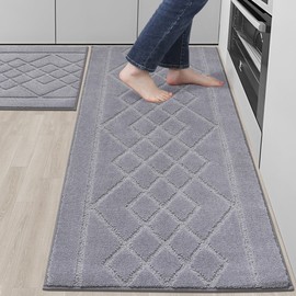 BEQHAUSE Kitchen Mats for Floor Washable Kitchen Rugs Sets of 2 Non Slip Kitchen Runner Rug Absorbent Standing Mat for Kitchen Decor,Sink,Bathroom,Hallway,Door,Laundry,24”x35”+24”x60”,Grey