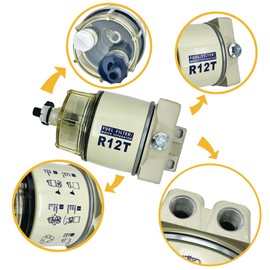 CHIYING R12T Marine Fuel Water Separator Kit Replace S3240 120AT with 10 Micron Filter Fit 1/4 Inch NPT Outboard Motors Includes 2 fittings,2 plugs.