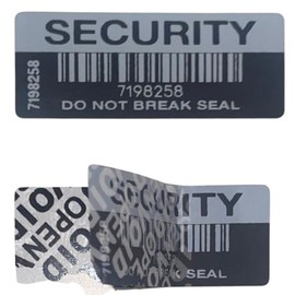 1000 X Security Labels Do Not Break Seal Black with White Printing Tamper Evident Each with Unique Serial Number