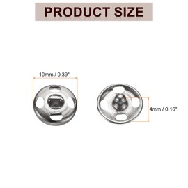 sourcing map 5 Set Sew-on Snap Buttons 10mm Metal Snap Fastener Buttons Fastener Press-Stud Clasps for Closure Purse Handbag Clothes Sewing Craft, Silver