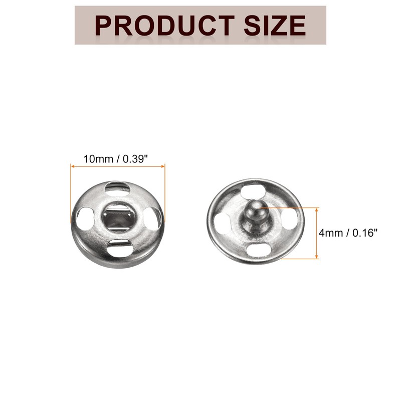 sourcing map 5 Set Sew-on Snap Buttons 10mm Metal Snap