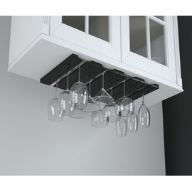 Rustic State Under Cabinet Wooden Hanging Wine Glass Holder by ArtifactDesign Adjustable 4-Sectional Stemware Storage Rack Black