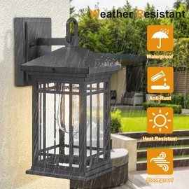 Outdoor Porch Lights Wall Mount, 12.4 Inch Outdoor Wall Lantern With E26 Sockets & Seeded Glass, Classic Exterior Lighting Fixtures, Waterproof Porch Light Fixtures For Garage (Bulbs Not Include)