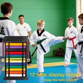 Klizdum Karate Belt Display Rack - Holds Up to 12 Belts, Taekwondo & BJJ Belt Display Holder for Martial Arts, No Assembly Required, Adjustable Karate Belt Holder for Teenagers & Adults(Black)