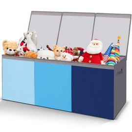Patelai Extra Large Toy Box Chest 3/4 Dividers Collapsible Sturdy Storage Bins with Lid and Handles Storage Organizer for Living Room Playroom Bedroom Nursery(Blue Series,40.6 x 16.5 x 14.2'')