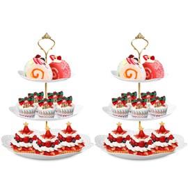 2 Soporte de Pastel de Plástico, Soporte de Plástico para Cupcakes, para Pasteles, Postres, Exhibiciones de Dulces, Adecuado para Bodas, Fiestas Familiares (Blanco redondeado)