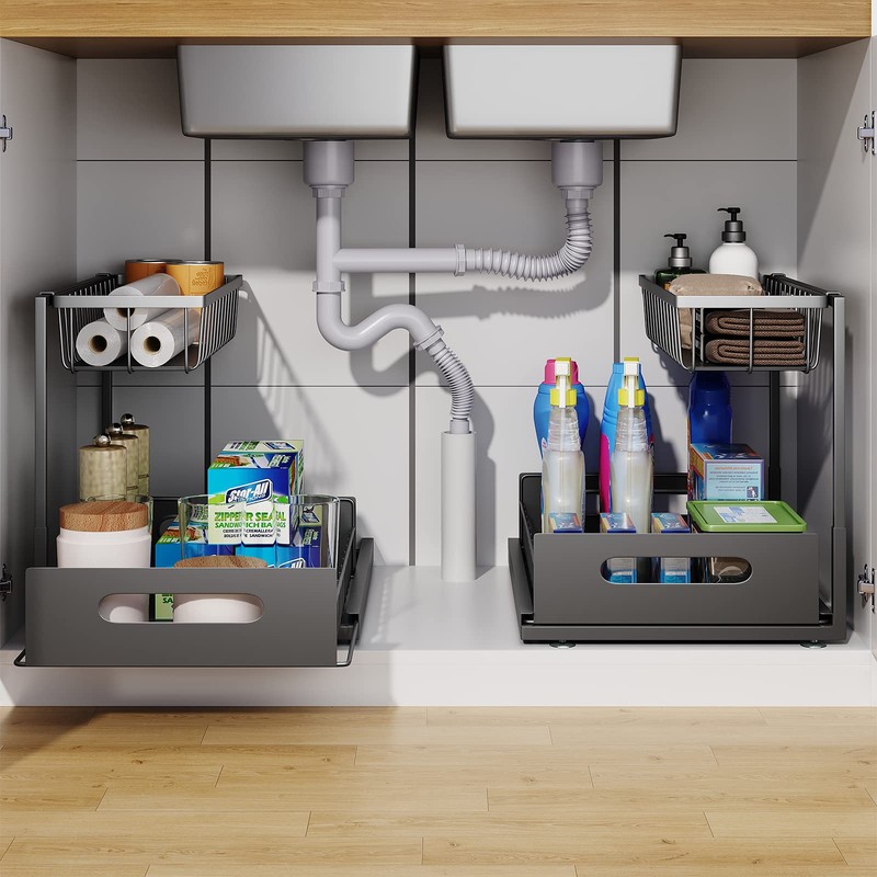 UINOFLE Under Sink Organizer, 2 Tier Under Sink Organizers and