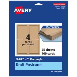 Avery Printable Rectangle Postcards, 3.5" x 5", Kraft Brown Cardstock, Print-to-the-Edge, Laser/Inkjet Cards, 100 Total