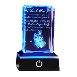 3D Crystal Butterfly Inspirational LED Light Display, Motivational Quote Glass Plaque with Color-Changing Base, Desk Office Decor (Inspirational Gift-4)