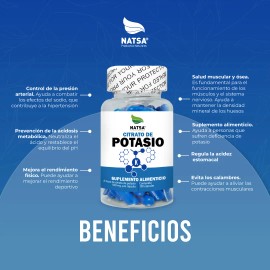 Citrato Potasio Frascos 100 Cápsulas Energía Manten Tus Músculos Sanos Mejora Función Vascular