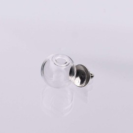 20pcs 14mm Mini Empty clear glass globe 3.5mm mouth wish glass ball bottles diy pendant charms, 8mm cap include (silver color cap)