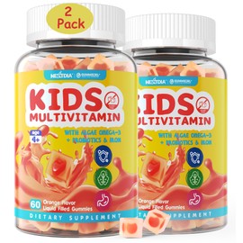 (2 Pack) Kids Multivitamin Gummies with Iron, Sugar Free, Kids Daily Vitamins + Probiotics, Algae Omega 3 (EPA/DHA), A, C, D, Methyl B12, Folate, B6, Zinc, Biotin, for Healthy Growth, Immune Support