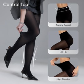 Yilanmy Women's Control Top Pantyhose 50D Semi Opaque Tights Run Resistant 10-15mmHg Support Hose Compression Tights 2 Pairs(Black, L)