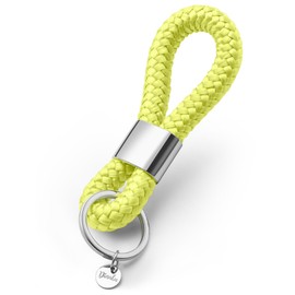 Key pendant with silver metal in maritime design made of sailing rope, in many different colours, elegant key chain, Shining Yellow