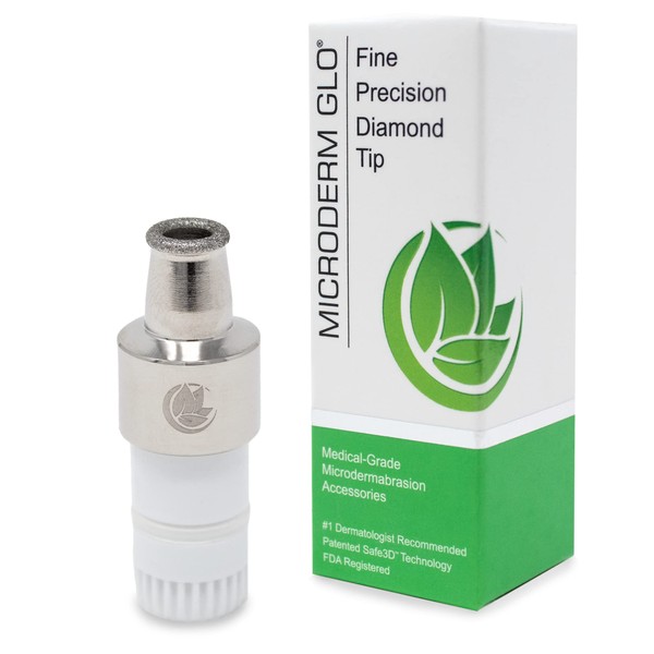 Microderm GLO Premium Diamond Microdermabrasion Tips by Nuvéderm - Medical Grade Stainless Steel Accessories, Patented Safe3D Technology, FDA Approved, Safe for All Skin Types. (Fine/Precision)