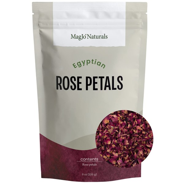 MagJo Naturals Red Rose Petals, Dried, Culinary Grade A, Harvested from Faiyum Oasis in Egypt (8 oz)