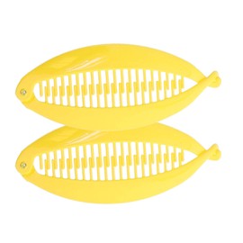 Set of Two Yellow 5 Inch Banana Clip Hair Clincher Rounded Edges Hair Comb
