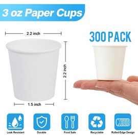 Huifany 300 Pack 3 oz Paper Cups,White Disposable Bathroom Cups Paper,Small Mouthwash Cup Hot/Cold Drinking Cup for Party,Picnic,Travel and Events