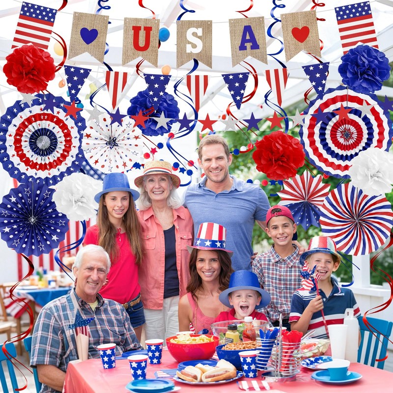 4th of July Patriotic Decorations Set Red White Blue Paper