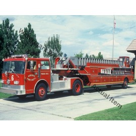 Pirsch 1967 Aurora Tiller Aerial Ladder Fire Truck VTG Photograph Print 8.5x11"