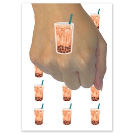 Boba Milk Tea Brown Sugar Drink Beverage Temporary Tattoo Water Resistant Fake Body Art Set Collection - 54 1" Tattoos (1 Sheet)