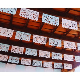 Baby Shower fiesta, Baby Boy Baby Shower Papel Picado Banner from Mexico - Light Blue/White - Includes rocking horses, hearts and baby bottle designs - 5pack/60 feet