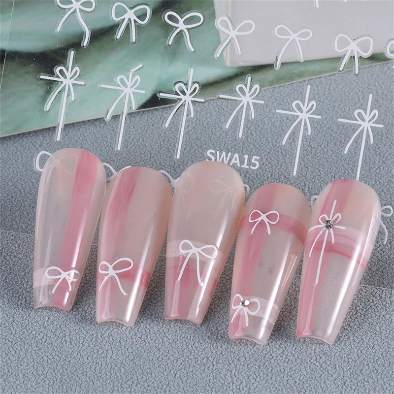 TailaiMei Bow Nail Stickers, 3D Design Self-Adhesive Nail Art Decals