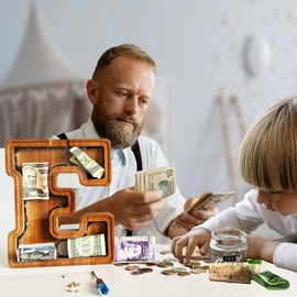 Wooden Letter Piggy Bank for Kids,9inch Kids Money Bank with LED Lights, Alphabet Coin Jar(A-Z), Birthday Gift for Kids, Toys for Boys and Girls(K)