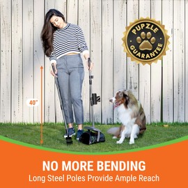 Pupzle Pupzle Dog Pooper Scooper with Bag Attachment, 40" Long Handle Pooper Scooper for Large Dogs, Dog Poop Scoop for Yard, Large Capacity Swivel Bin and Rake with 25 Refill Bags for Dogs
