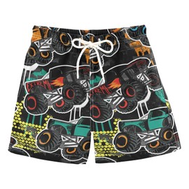 Aflyko Boys' Board Shorts Auto Vehicle Grunge Monster Truck Swim Trunk Beach Swimwear 4T