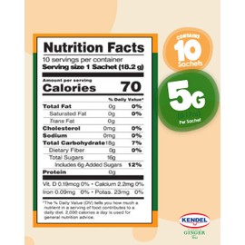 Kendel Instant Ginger Honey Tea, Caffeine Free (10 Sachets). Soothing flavor, Non-GMO