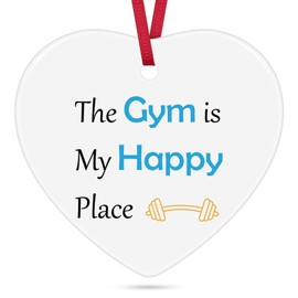 Gym Christmas Ornaments 2024 Ceramic Heart Keepsake Gift for Gym Lover Funny Gym Jewelry Fitness Trainer Gifts for Women Workout Christmas Birthday Gifts Fitness Xmas Tree Ornament