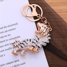 Cute Tiger Rhinestone Keychains,Sparkling Animal Charm Keyrings Pendant (heitiao)
