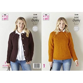 King Cole Ladies Super Chunky Knitting Pattern Womens Raglan Sweater & Cardigan (5548)
