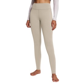 BALEAF Leggings for Women Fleece Lined Thermal Warm Winter Tights High Waisted Thick Yoga Pants Cold Weather Inner Pocket Khaki XL