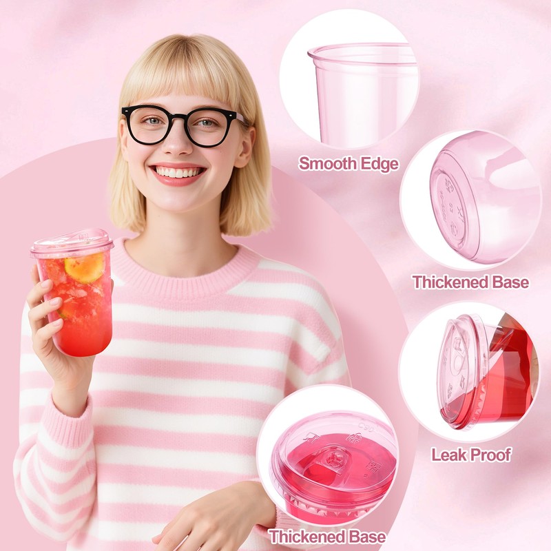 KesaPlan 50 Pack 16 oz Pink Round Bottom Plastic Party