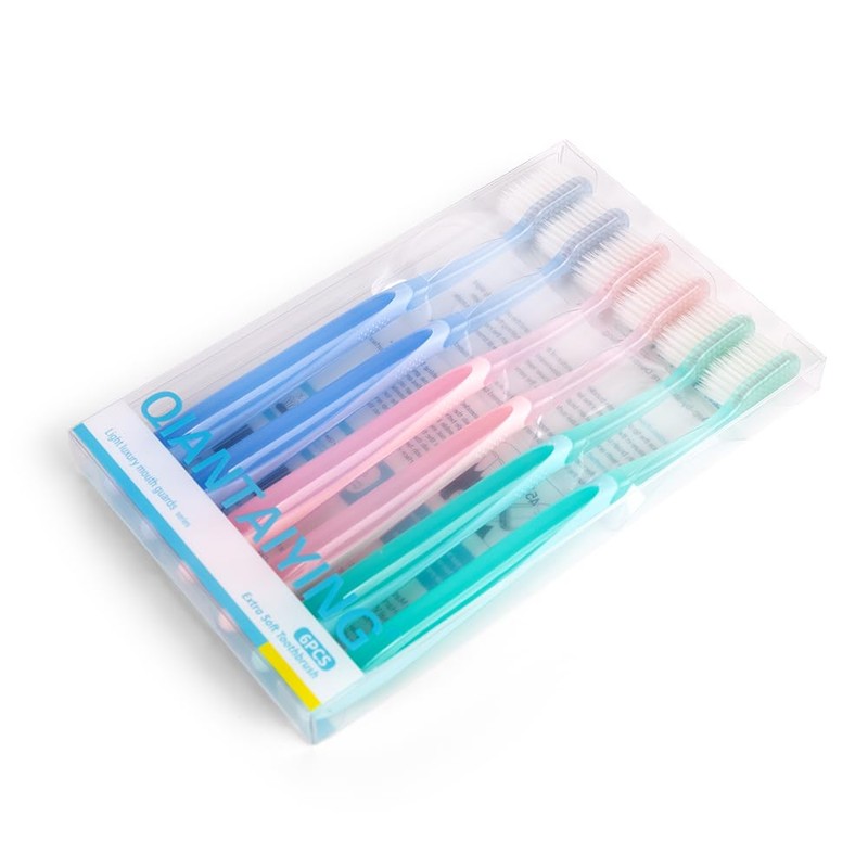 QIANTAIYING Extra Soft Toothbrush 6-Pack, Regular Head (3 Colors -