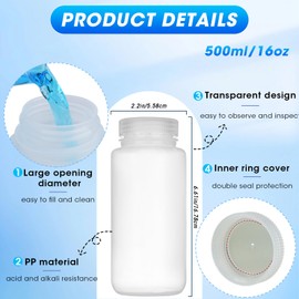 LZHNB 16oz/500ml Plastic Sample Bottles with caps, Wide Mouth Reagent Bottle with Lids Leak Proof Containers Water Sample Bottles for Laboratories, Travel(2Pcs)