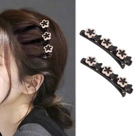 Crymystal Sparkling Crystal Stone Braided Hair Clips with 3 Small Clips, Pearl shaped hairpin duckbill clip,Braided Hair Clip with Rhinestones for Women and Girls Gifts (five pointed star)