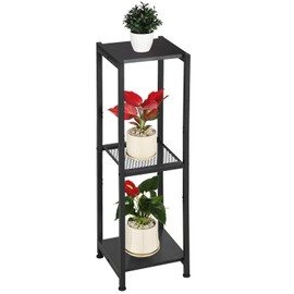 Dipion Extra Tall Plant Stand Indoor,40 Inch Plant Stands,3 Tier Metal Plant Stand with Heavy Duty Wood and Metal Mesh Shelf,Black