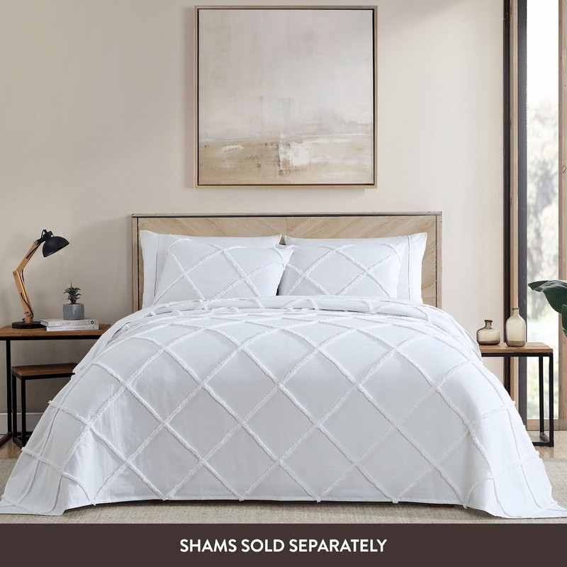 ELLE Decor Diamond 100% Cotton Chenille Bedspread, King, White