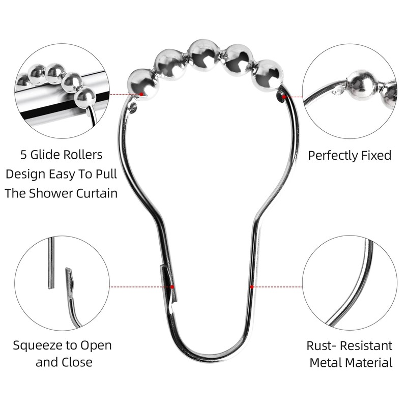VTECHOLOGY Rustproof Shower Curtain Rings Hooks, Resistant Metal Heavy Duty