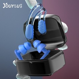 Professional Waterproof Anti-Loss Swim Earplugs & Nose Clip Set for All Ages One Size/Midnight Black 5ea