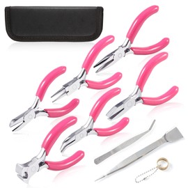 SPEEDWOX Jewelry Pliers Set 3 Inch 10 Pieces Including Wire Cutter, Curved Pliers, Round Nose Pliers, Needle-Nose Pliers, Flat Nose Pliers, with Storage Bag Tweezers with Shovel for Crafts