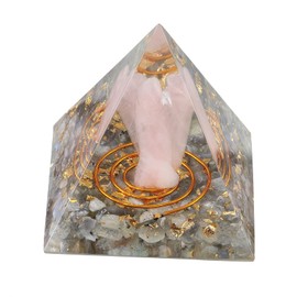 KYEYGWO Labradorite Positive Energy Pyramid Gemstone with Rose Quartz Angel Figures, Stone Guardian Angel Pyramid Reiki Healing Crystal Pyramid Desktop Ornament Home Decor